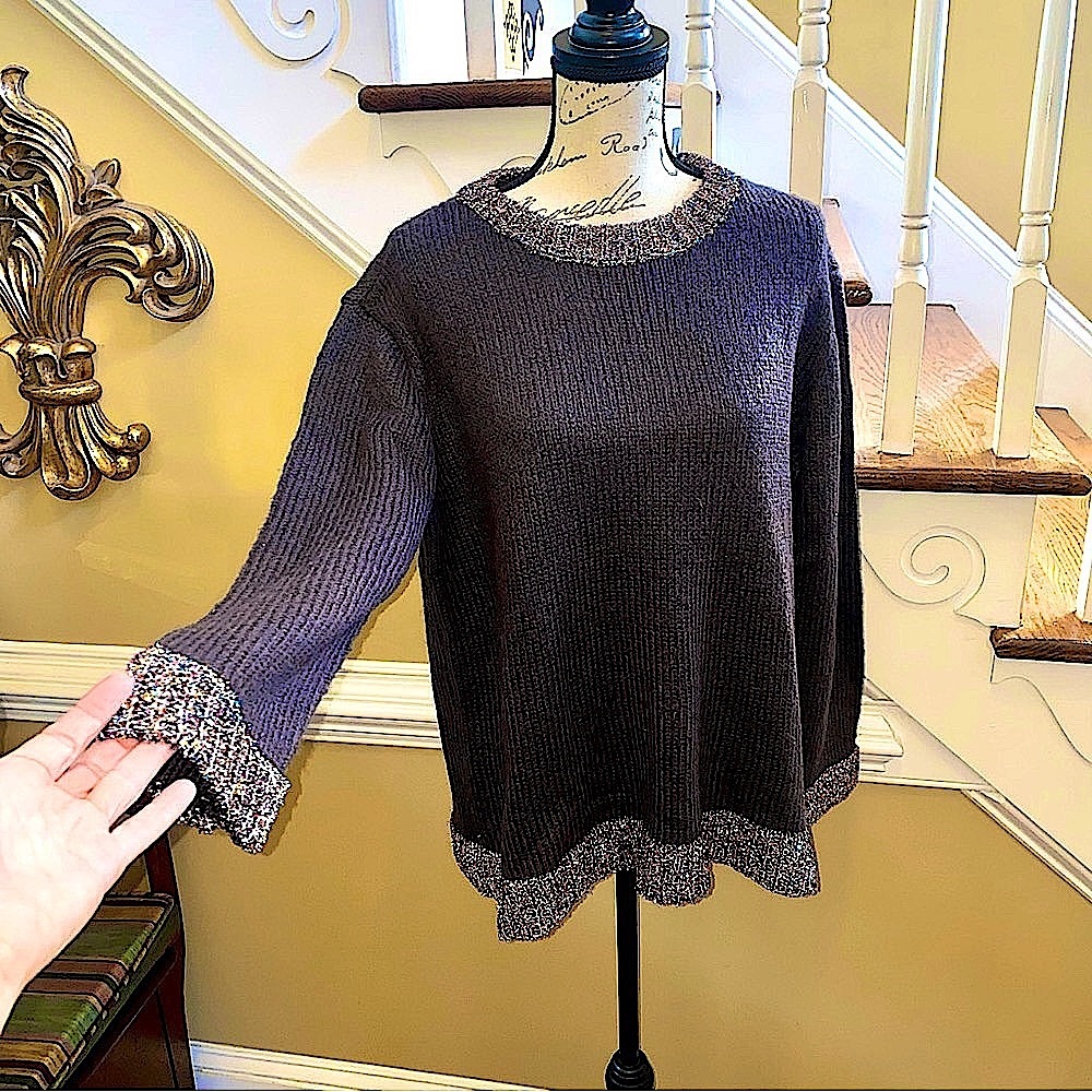 Alison Andrew’s festive tinsel sparkle trim sweater